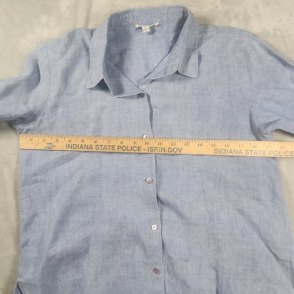 Eileen Fisher Top XS Button Down Blue Chambray Organic Linen Boxy 3/4 Sleeve - Picture 4 of 5